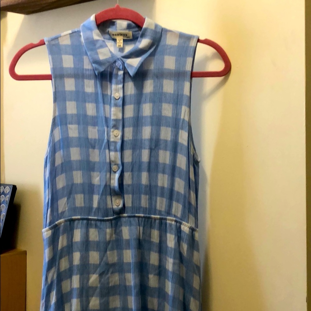 Blue and white Buffalo check button up dress